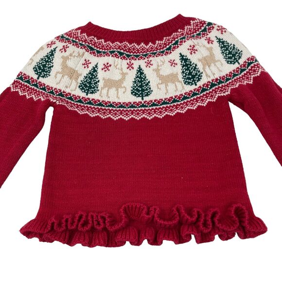 Tahari Argyle Sweater Girl Toddler Size 4T Christmas Holiday Red White Reindeer - Picture 5 of 8